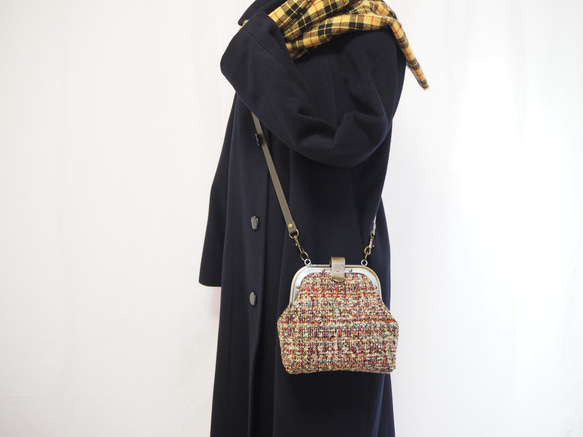 ファンシーツイードのがまぐちバッグ≪ベリーピンク≫ 