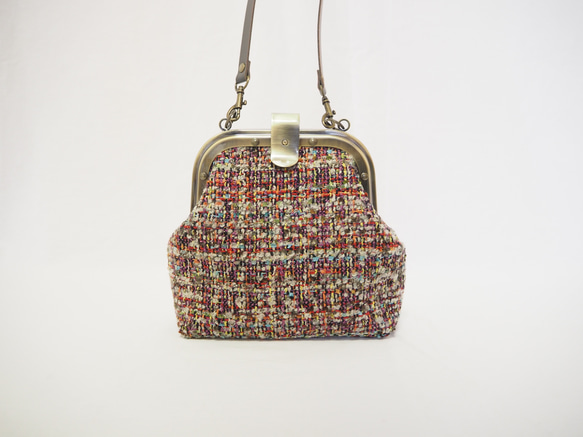 ファンシーツイードのがまぐちバッグ≪ベリーピンク≫ 