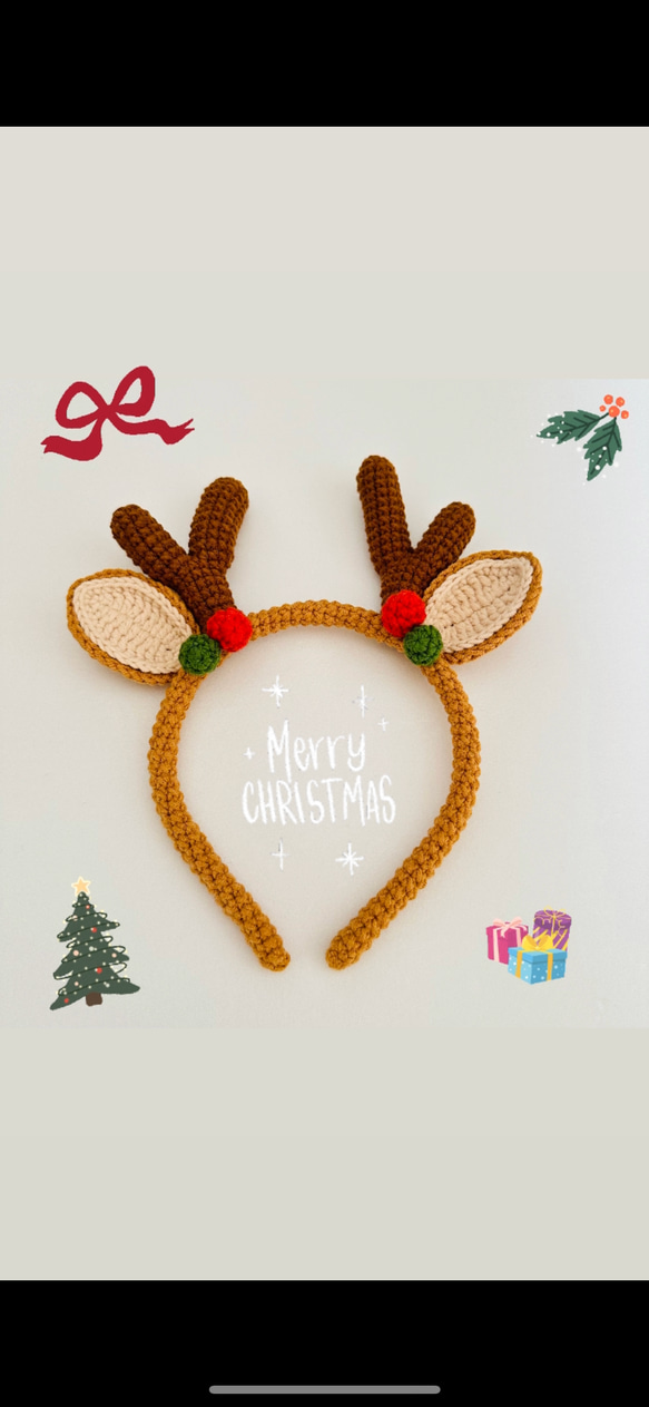 感謝価格(ㅅ´꒳` )Xmasトナカイガール  レジンヘアゴム トナカイ カチューシャ 編みぐるみ クリスマス ハンドメイド ヘア
