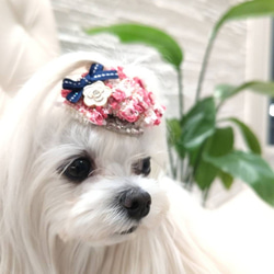 犬用リボン☆刺繍レースリボン３連スクエア 4枚目の画像
