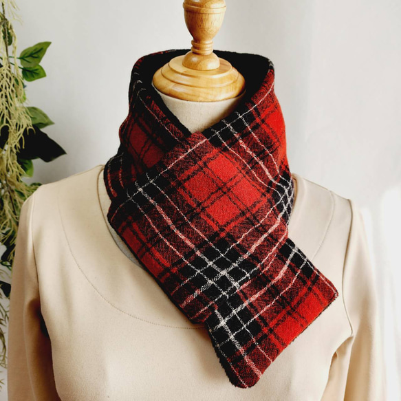 ☆チェック柄のウールガーゼとあったかメルトンフリースのミニマフラー