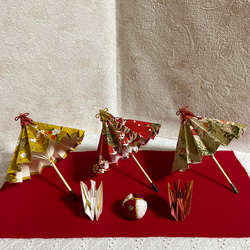 ①折り紙和傘、祝い鶴、花のセット、和雑貨、和小物、結婚式、箔押し