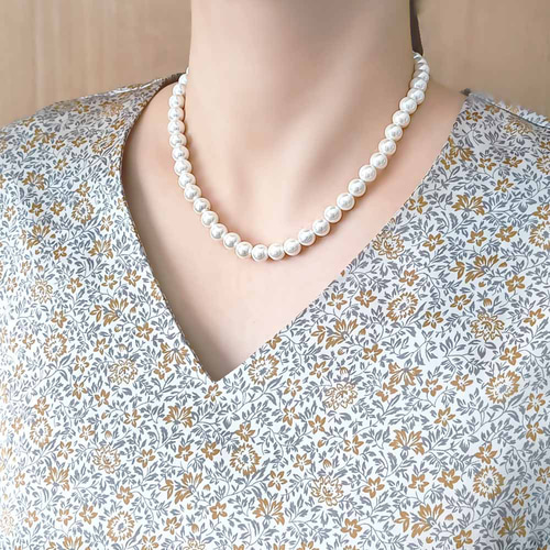 冠婚葬祭に..2点セット】8mm貝パールの数珠・略式念珠＋ネックレス