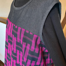 秋冬春　ウール着物リメイクワンピース　ロングシーズン活躍　ジャンパースカート　黒ピンク 5枚目の画像