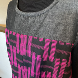 秋冬春　ウール着物リメイクワンピース　ロングシーズン活躍　ジャンパースカート　黒ピンク 6枚目の画像