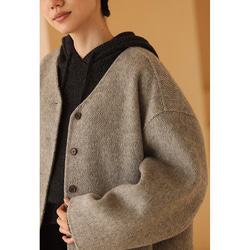 ウール混紡ジャケット　Ｖネックウールコート　ウールツイード生地コート　グレー　S-L#409　　 12枚目の画像