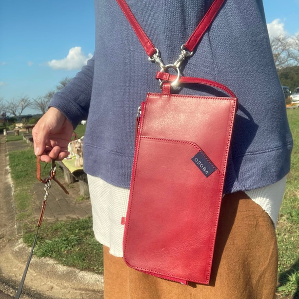 【送料無料】WalkWith2 -OSOBA 3way wallet- スマホが縦に入るお財布ポシェット 5枚目の画像