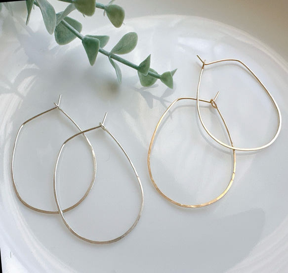 Simple Wire Hoop Earrings／14kgf／silver925 1枚目の画像