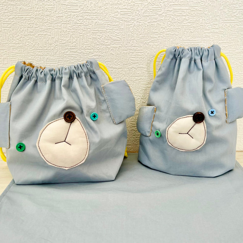 おとぼけくまさん☆ランチョンマット お弁当袋 コップ袋 ハンドメイド おとぼけくまさん☆ランチョンマット お弁当袋 コップ袋 ハンドメイド