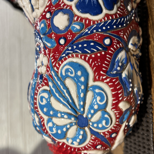 トルコ 華やかな模様のセラミック製 猫 (角掛け)K-3 招き猫 トルコ製