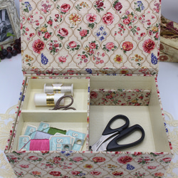 【受注制作】カルトナージュ♪　２段ツールボックス / 裁縫箱 （モロッカンon花柄 / ピンク系） 1枚目の画像