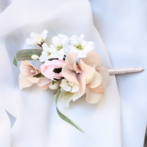 ウエディングブーケ(ふんわりピンク)ブートニアこみ世界で1つ貴女だけ