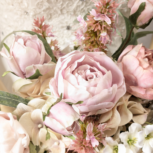 ウエディングブーケ(優しいふんわりピンク)ブートニアこみ世界で1つ