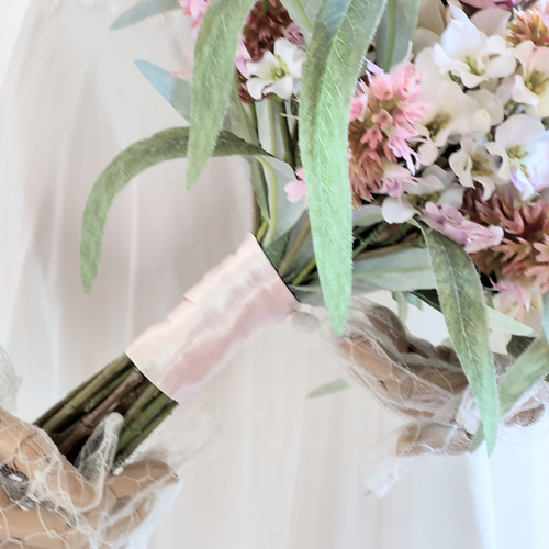 優しいピンクシンビジウムブーケ　ブートニアセット　ウェディングブーケ 優しいピンクシンビジウムブーケ ウェディングブーケ ブートニアセット