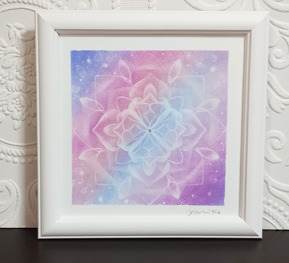 原画 パステル曼荼羅アート グラデーション ピンク ブルー 紫 パステル