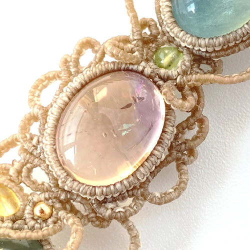 特大39mm)2種類のグリーンフローライト×アメトリンのマクラメ