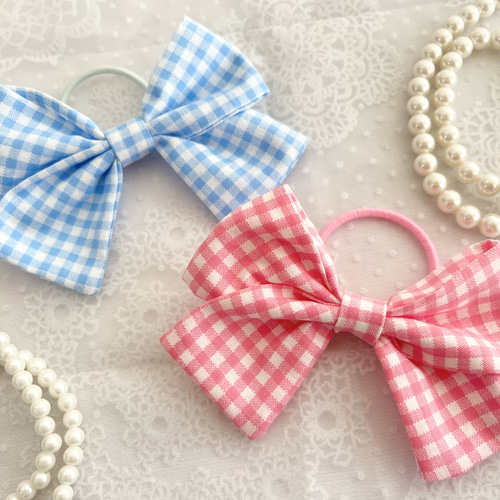 ❁チェック柄布リボン❁ ベビーヘアピンベビーヘアクリップベビーヘアゴム
