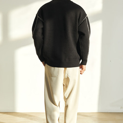 メンズライン刺繍セーター・冬の厚手ゆったりカジュアルニット 2カラー  20-1163 5枚目の画像