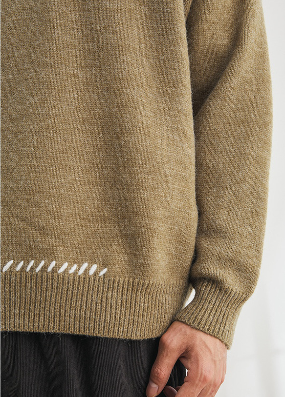 メンズライン刺繍セーター・冬の厚手ゆったりカジュアルニット 2カラー  20-1163 7枚目の画像