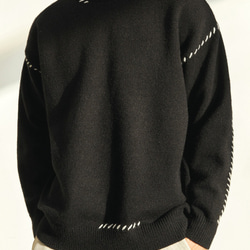 メンズライン刺繍セーター・冬の厚手ゆったりカジュアルニット 2カラー