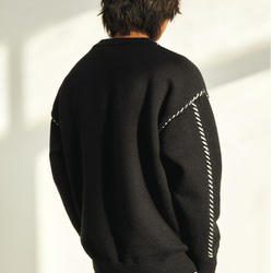 メンズライン刺繍セーター・冬の厚手ゆったりカジュアルニット 2カラー  20-1163 2枚目の画像