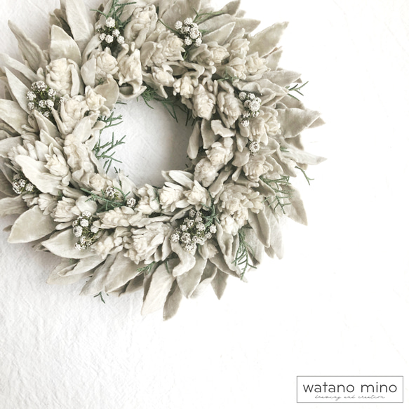 ぬくもりラムズイヤーのシンプルリース /ギフト箱入り/ドライフラワー