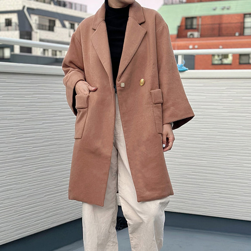 新作・限定2】ウール混 レトロ コート（トパーズ色・オレンジベージュ