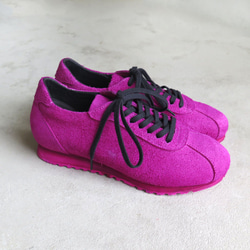 【匹染鮮豔色彩】經典設計與高品質真皮！ EMA運動鞋/拉絲粉色 第4張的照片