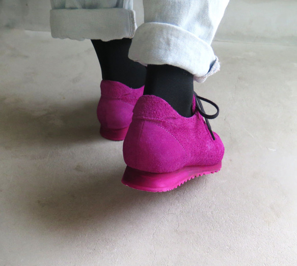 【匹染鮮豔色彩】經典設計與高品質真皮！ EMA運動鞋/拉絲粉色 第8張的照片