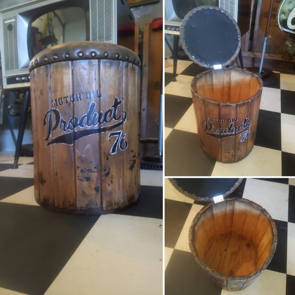 ちょっとした腰掛けに  木樽型 収納スツール  木製チェア  クッションスツール  #アメリカンヴィンテージな家 3枚目の画像