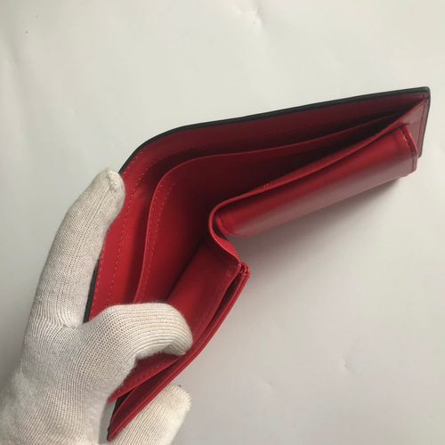 新作品 黒/赤 数量限定 人工レザー/革 二つ折り財布 小銭入れ