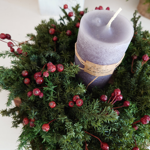 赤い木の実のリース+キャンドル付き プリザーブドフラワー Miits 通販