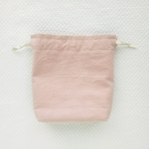 インド刺繍リボンのマチ付き巾着ポーチ 巾着袋(くすみピンク)『Creema限定』 4枚目の画像