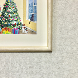 「猫のクリスマス」透明水彩画　原画　風景画　額縁付　SMサイズ 5枚目の画像