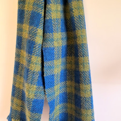 手織りマフラー 羊毛(ウール)100% スコットランドラムウール ピーコックブロックチェック 6枚目の画像