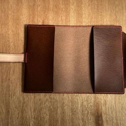 A5・固定ﾍﾞﾙﾄ】筒状ペンホルダーのA5手帳カバー ヌメ革 レザー 手帳