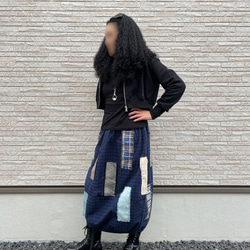 【和×洋】　米沢織パッチワーク風バルーンスカート　 1枚目の画像