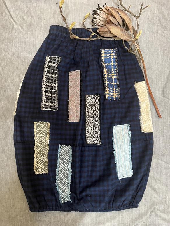 【和×洋】　米沢織パッチワーク風バルーンスカート　 3枚目の画像