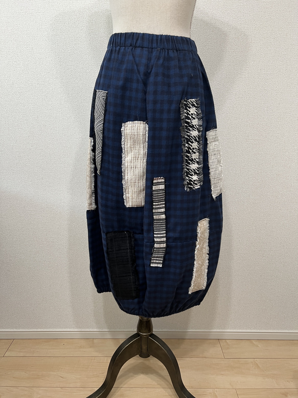 【和×洋】　米沢織パッチワーク風バルーンスカート　 6枚目の画像