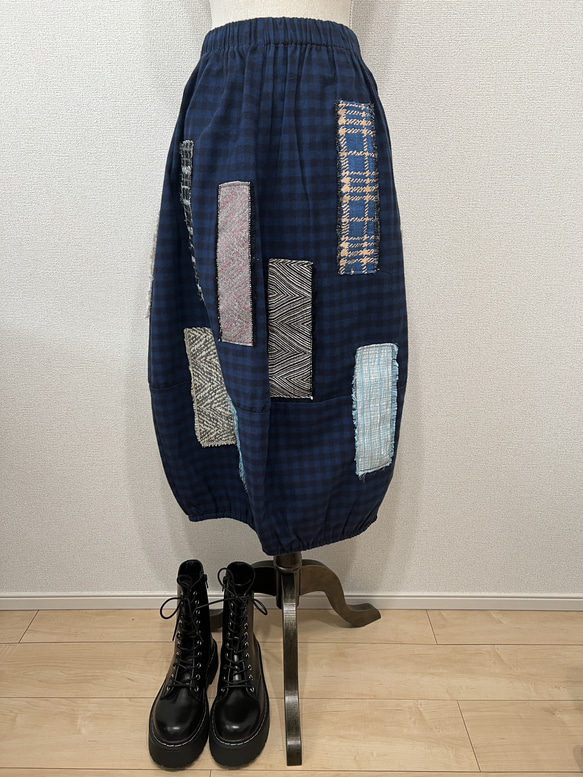 【和×洋】　米沢織パッチワーク風バルーンスカート　 5枚目の画像