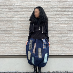 【和×洋】　米沢織パッチワーク風バルーンスカート　 2枚目の画像