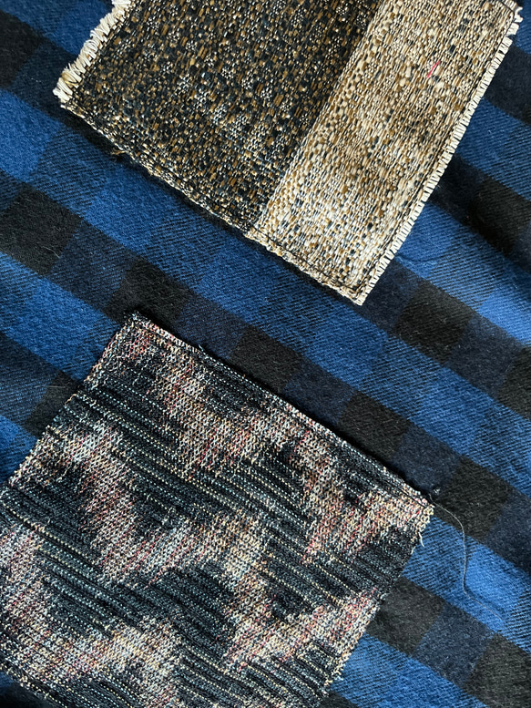 【和×洋】　米沢織パッチワーク風バルーンスカート　ギンガムチェック　ブルー 9枚目の画像