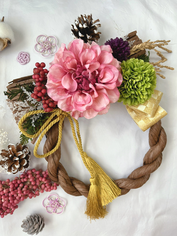 Whiteダリア+craft 重たい 8 】しめ縄リース お正月飾り しめ縄