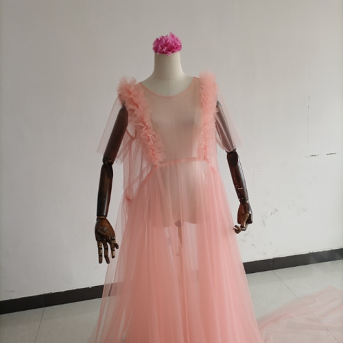 美品！ピンク妊婦ドレス マタニティ シースルー オーバードレス  