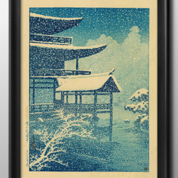 14144□アートポスター 絵画 A3サイズ『川瀬巴水 雪の金閣寺』イラスト