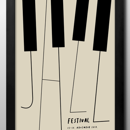 14037□アートポスター 絵画 A3サイズ『ジャズ ピアノ jazz』イラスト