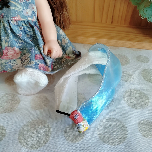 クリスマスプレゼントに♡レミン&ソランちゃんサイズのお人形用ヘアバンド！オーロラ水色 4枚目の画像