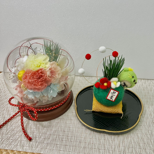 お正月飾り】【お正月】羊毛フェルトで作った苔玉お正月飾り