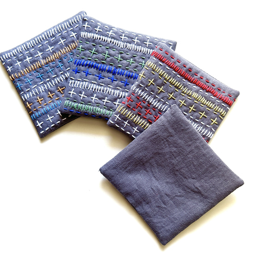 新作4枚セット⭐︎刺し子風刺繍コースター コースター Turquoise