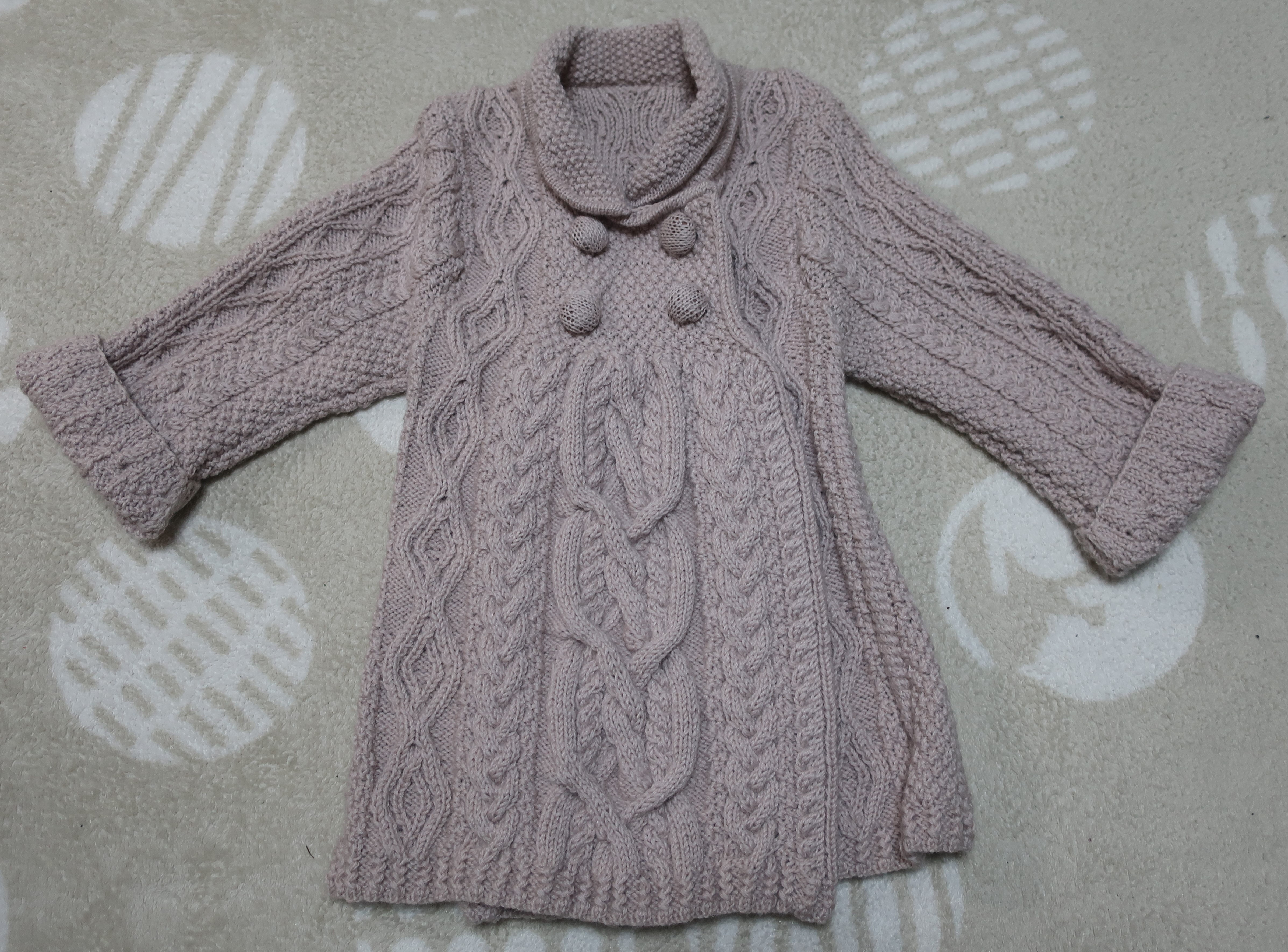 アラン模様子供用コート100％ 手編み